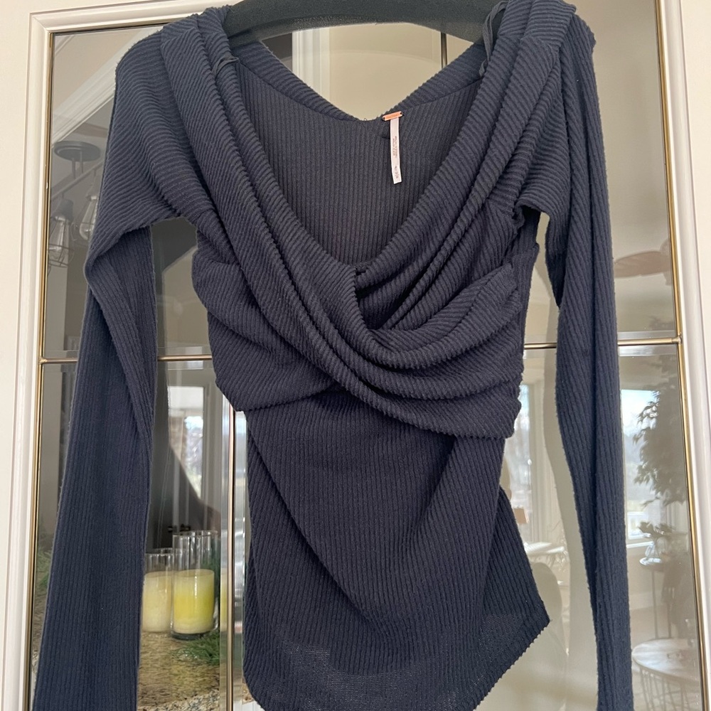 Free People wrap front ribbed top. Gently worn